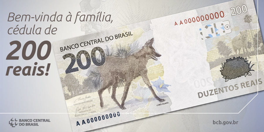 Nota de R$ 200 reais com o lobo-guará