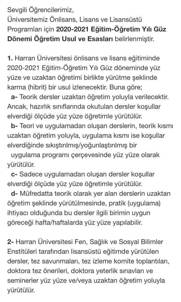 harran_iibf's tweet photo. Sevgili Öğrencilerimiz, 
Harran Üniversitesi 2020-2021 Eğitim ve Öğretim Yılı Güz Dönemi Uygulama Esasları... https://t.co/XnYciL68qp