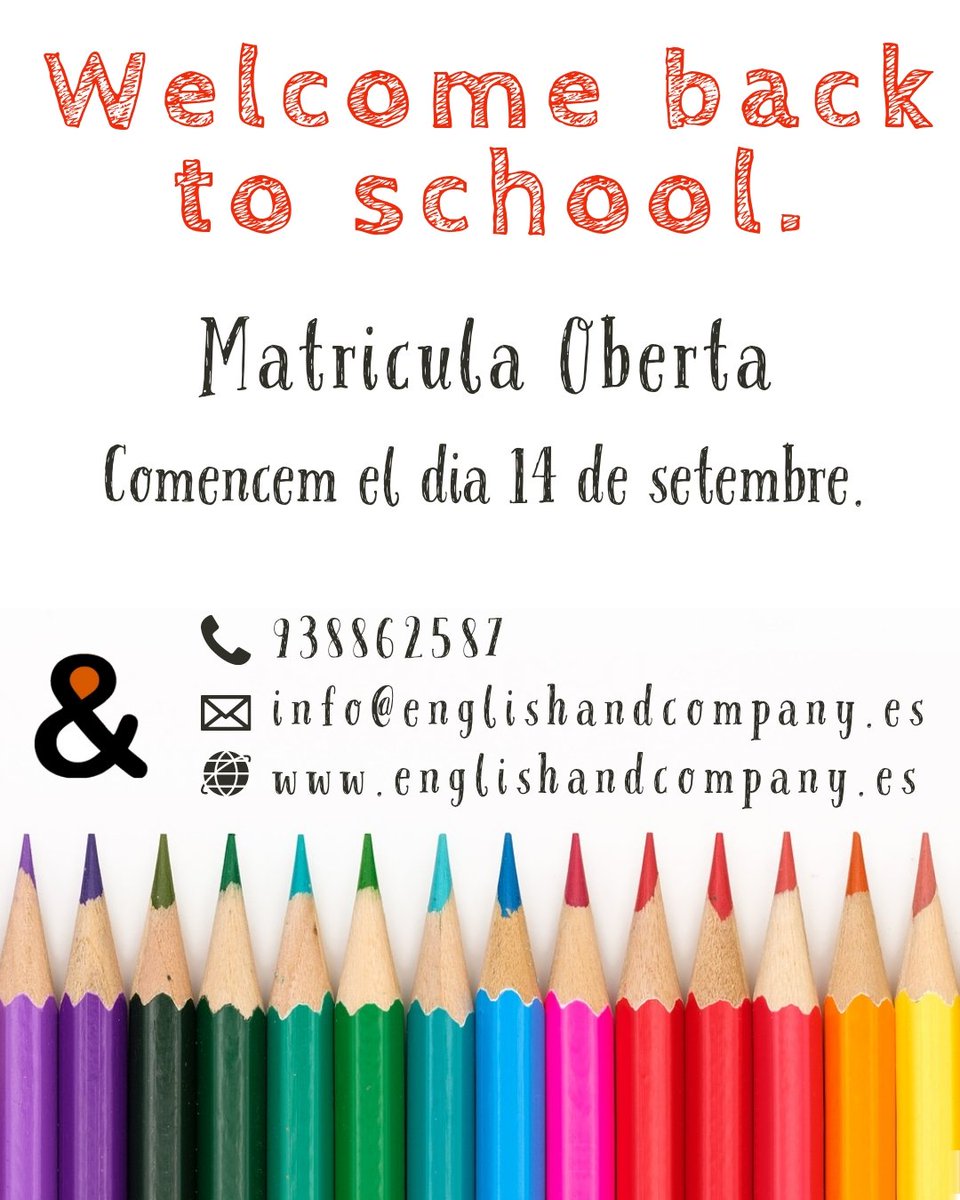 EnglishCompany1's tweet photo. Benvinguts! Esperem que hagueu passat un estiu meravellós i que estigueu plens d'energia per començar el nou curs escolar. https://t.co/F6bTav3w4G