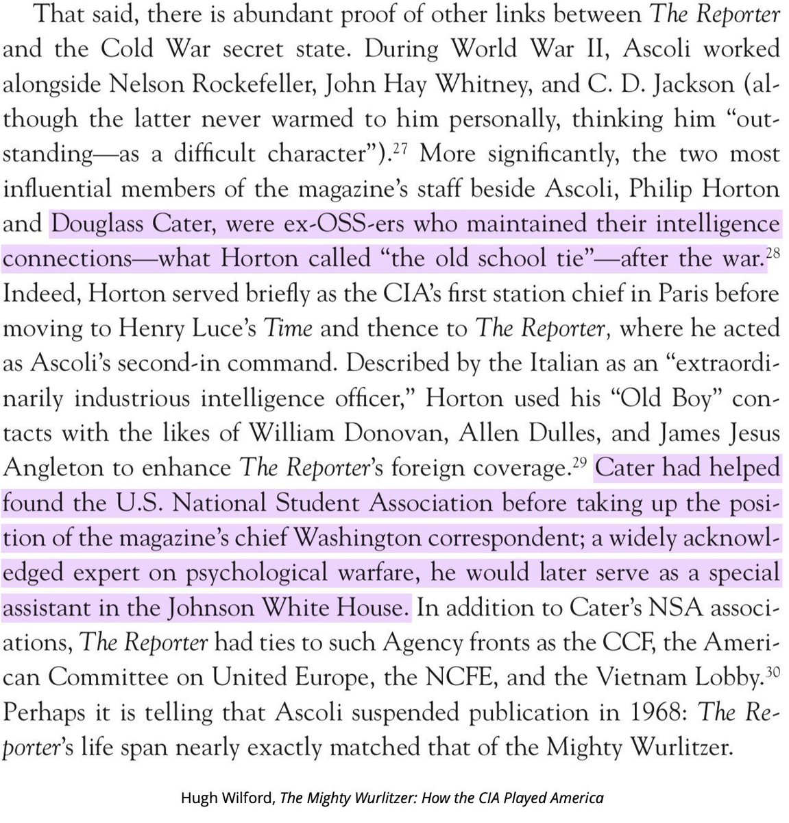 Cater had co-founded CIA fronts, National Student Ass'n (with which Klein's NY Mag colleagues, Clay Felker and Gloria Steinem had worked) and Harvard Int. Activities Committee, and spent 14 years at CIA magazine, The Reporter. 9/ https://twitter.com/paulkleinfancam/status/1276634744155930624