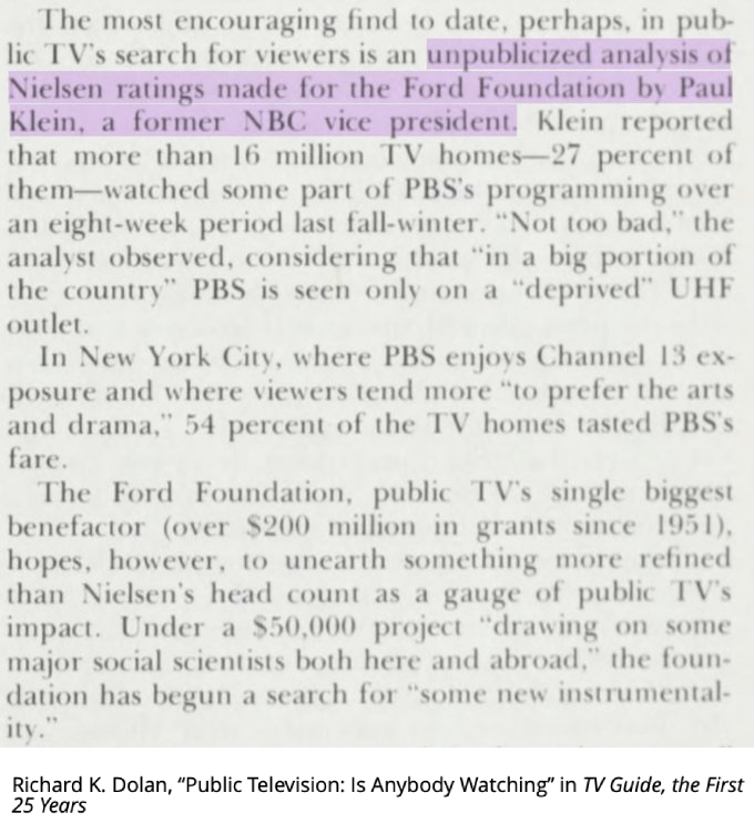 Bundy also brought Paul Klein to the Ford Foundation as a consultant a few years later.Curiously, this period saw the exodus of 3 of the most powerful men in network media, paralleling the defense-to-CATV pipeline. 17/