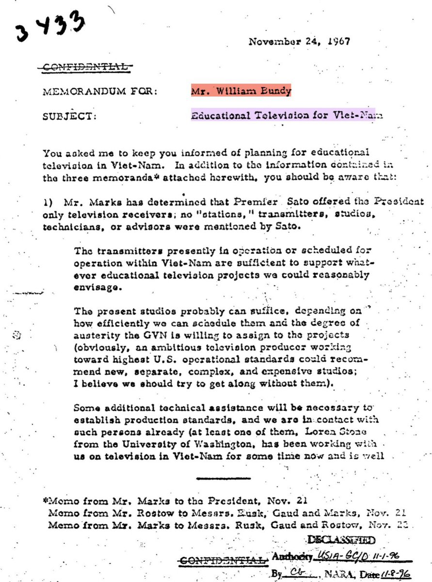 Coincidentally, during the early part of Bundy& #39;s Ford Foundation tenure, his brother William Bundy, a career CIA officer serving as Assistant Secretary of State, was overseeing Zorthian& #39;s TV pacification program in Vietnam. 13/ https://twitter.com/paulklein...