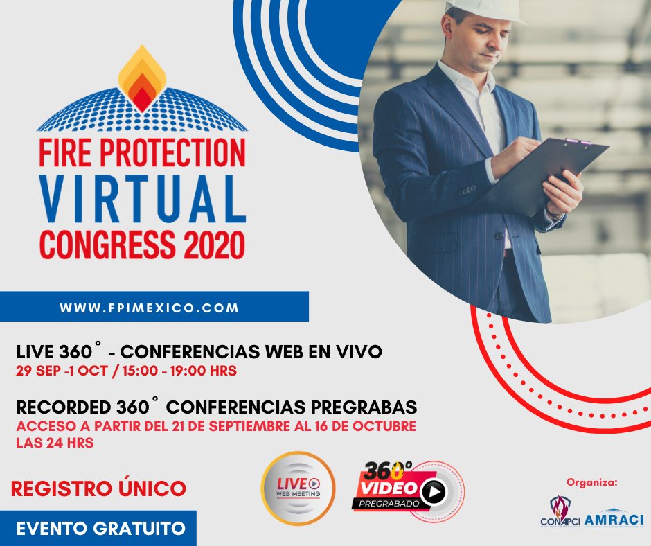 amracimx's tweet photo. 🚨 Apertura de registro #FireProtectionVirtualCongress. Registrate aquí https://t.co/6BHHaRYUAR
Recuerda que con tu registro tendrás acceso a las dos modalidades #LIVE360º 29 sep -1 oct / 15:00 - 19:00 hrs y #RECORDED360º Acceso a partir del 21 de sep -16 oct / 24hrs https://t.co/DtbIF3PS3q