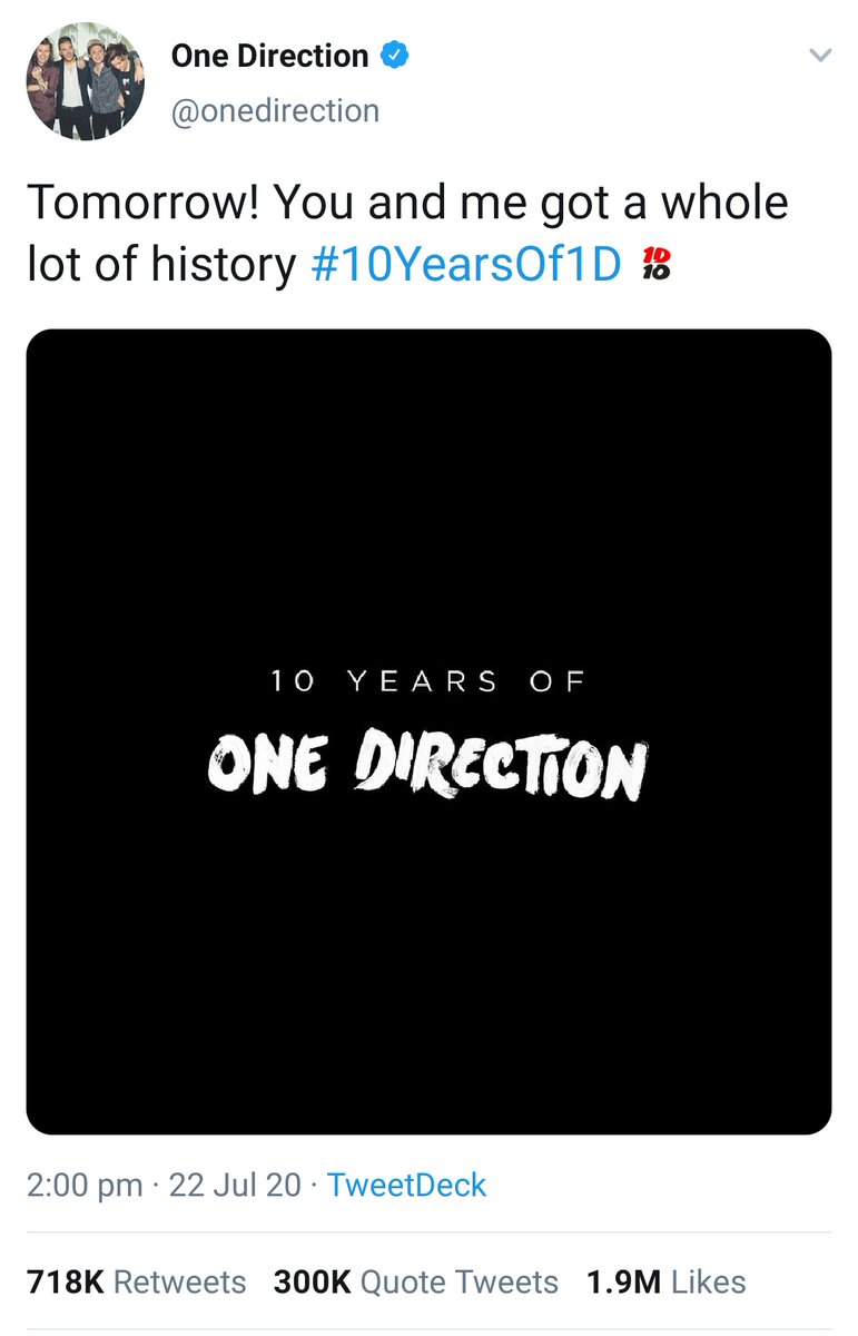 on the 22nd at 2:00 PM bst one direction tweeted for the first time in two years and  #10YearsOfOneDirection   and  #ThankYouHarry was trending.