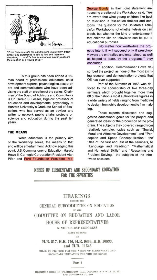 They all joined forces at Children's Television Workshop, the creator of Sesame Street. CTW was co-founded by Bundy and headed by Joan Ganz Cooney, a former US Information Agency officer and yet another alum of the CIA's Congress for Cultural Freedom. 19/ https://twitter.com/paulkleinfancam/status/1277973497642270733