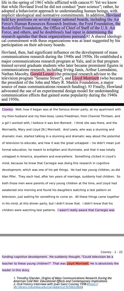 A sidebar before moving to our final example.Children's TV became a hub to some of the biggest names in Cold War PSYOPS research (some with direct links to MK-ULTRA like Wilbur Schramm) and their students. A frightening development I'll cover more in another thread. 20/