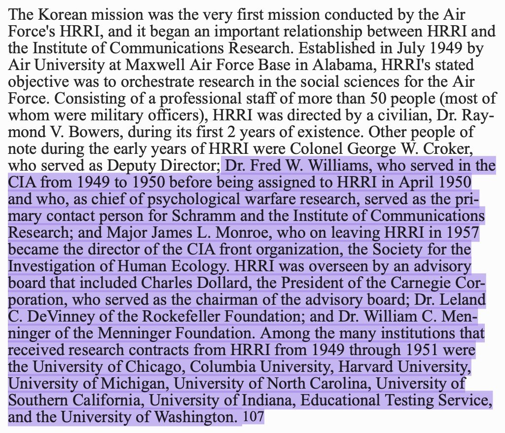 Timothy Glander's book Origins of Mass Communications discusses some of Schramm's very close ties to (and likely involvement in) MK-ULTRA. /21