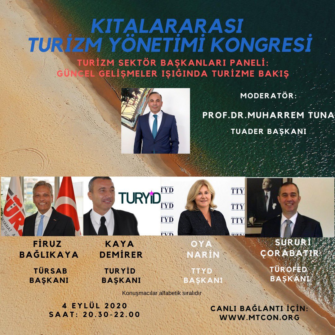 TUROFEDofficial's tweet photo. TÜROFED'i temsilen, 4 Eylül Cuma akşamı saat 20.30’da TUADER ve MTCON iş birliğinde düzenlenecek olan “Turizm Sektör Başkanları Paneli: Güncel Gelişmeler Işığında Turizme Bakış” başlıklı panele YK Başkanımız Sururi Çorabatır konuk olacak 🎤
#MTCON
#TUADER
#TÜROFED @Corabatirs https://t.co/OAoBdLv1AV