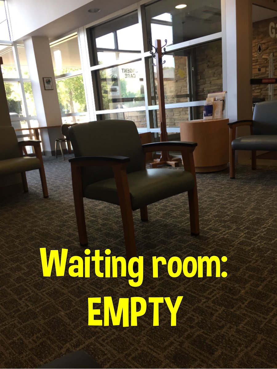 When I was determined a safe risk I was led inside the waiting room. Guess what? It was empty af. 2/