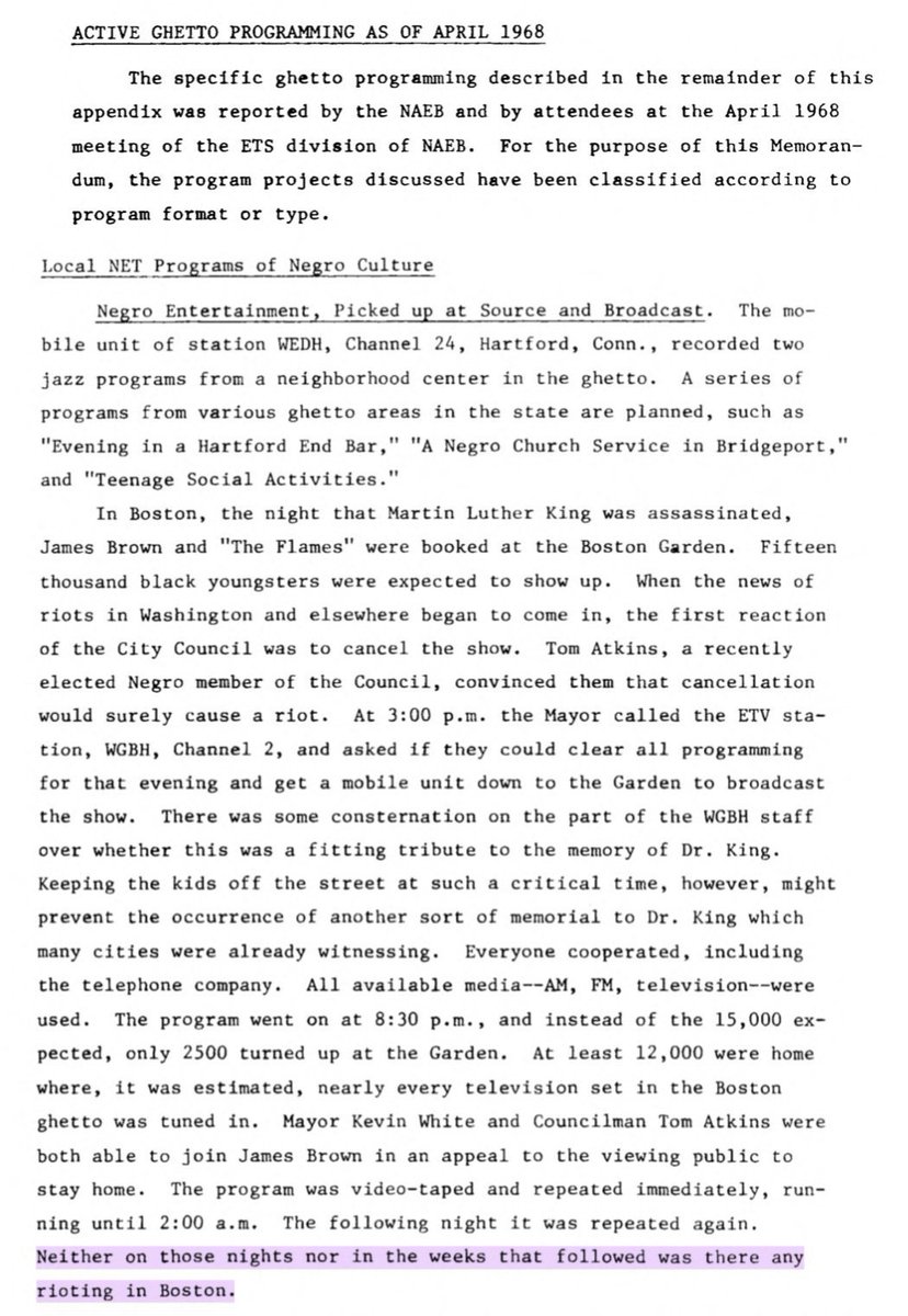 The report parallels the TV PSYOP program in Vietnam, outlining both immediate propaganda functions and longer term pacification objectives TV can serve. Their case studies, like this after MLK's murder, also show more direct examples of Pace's riot control vision for TV. 43/