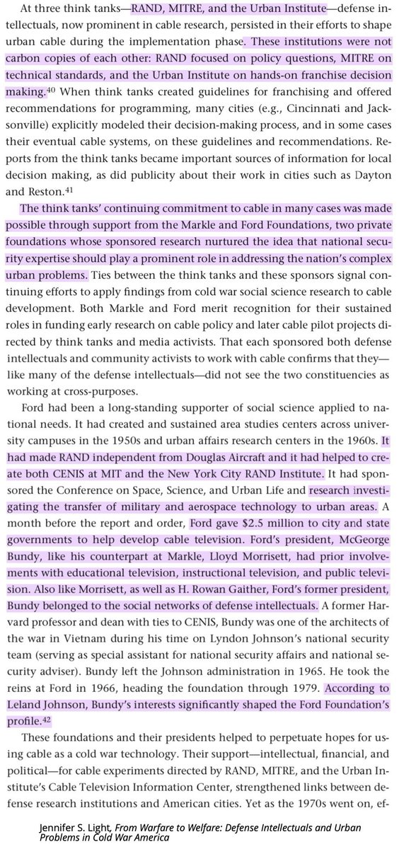 Bundy's Ford and Lloyd Morrisett's Markle Foundation were the main funders of the military-intel cable push, led by RAND, MITRE et al.No coincidence they also co-founded and sponsored Children's Television Workshop and other programming/experiments aimed at the ghettos. 44/