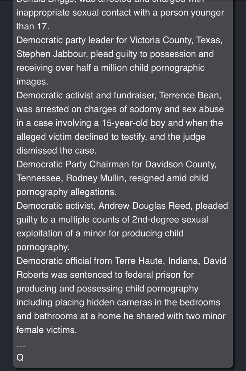 4630- Democratic official from Terre Haute, Indiana, David Roberts was sentenced to federal prison for producing and possessing child pornography including placing hidden cameras in the bedrooms and bathrooms at a home he shared with two minor female victims.…Q