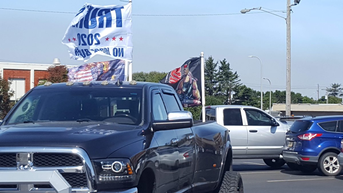 Five of the seven men accused of rioting and harassing a Black family on the beach July 4 appeared in court Monday. Several rode together from Washington in this truck.  https://newportnewstimes.com/article/defendants-arraigned-for-alleged-july-4-rioting