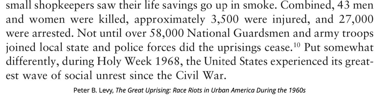 Not long after 58k Army/Nat. Guard troops had put down the riots, Klein indulged in some nasty dog-whistling in an AP piece syndicated nationwide. Arguing against the idea that TV is only for the poor, he quipped:"Don't we see *them* carrying sets out of the store windows?" 52/