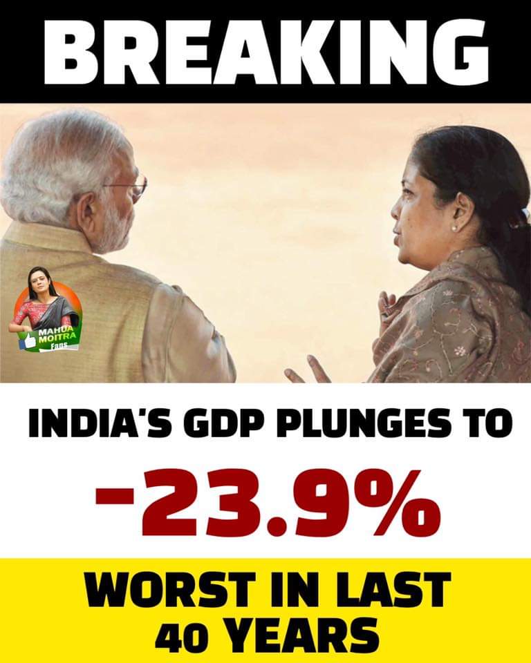 Aitcanamika's tweet photo. @keyakahe @narendramodi -23.9% #MinusGDP
India's GDP fell to #Minus23Point9 https://t.co/RYs4y4GIk2