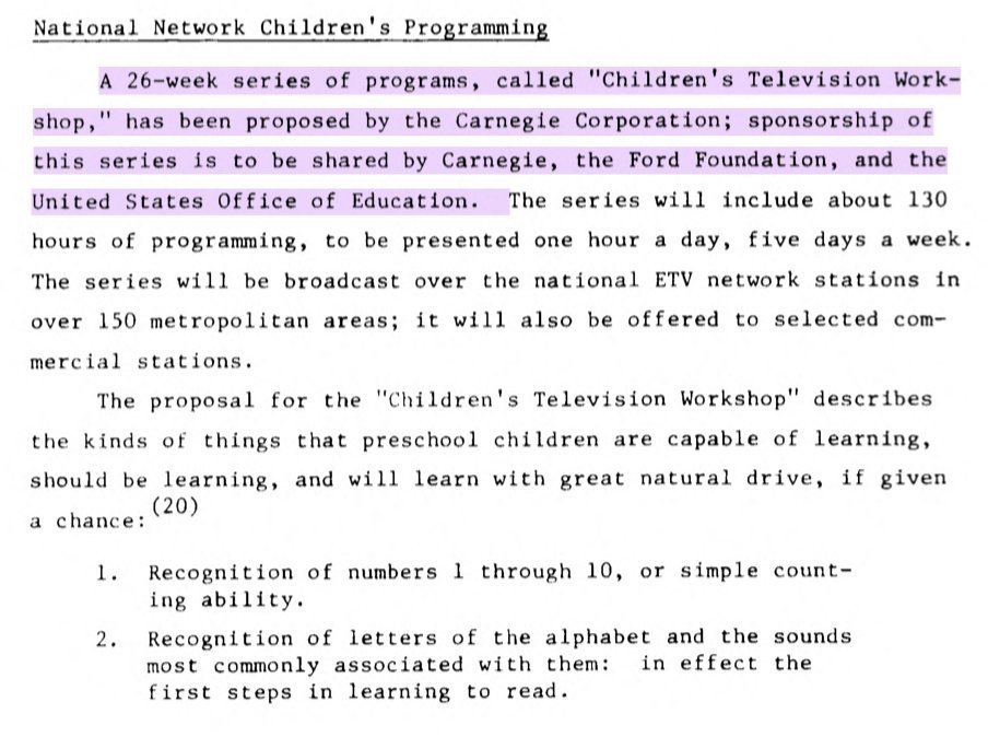 Children's programming was a centerpiece in RAND's TV blueprint for "urban pacification", and they saw their partners at CTW as a promising prototype.Klein provided surveillance on "the habits of the ghetto dwellers" to aid inner city penetration. 54/ https://twitter.com/paulkleinfancam/status/1291774269173706760