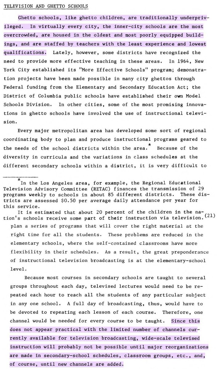 Klein's service didn't end there. He was a pioneer in bringing TV into schools as proposed in RAND's blueprint. As board Pres. for Schools for the Future, he produced lessons modeled on commercials, using black schools in Harlem as his guinea pigs. 56/ https://twitter.com/paulkleinfancam/status/1290112357163659265