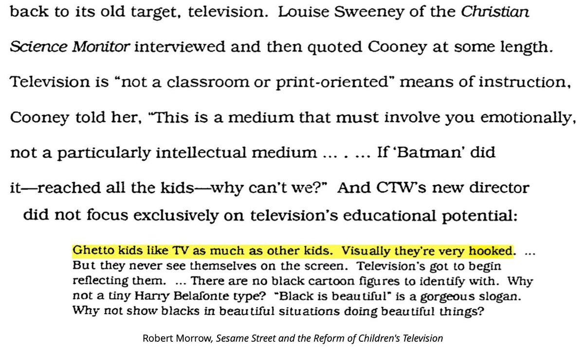 While the particular vulnerability of children to having their minds programmed by TV was a major reason for the focus on children's programming, kids' shows were also to act as vectors. More black children "hooked" on the TV "habit" meant more black households hooked. 55/