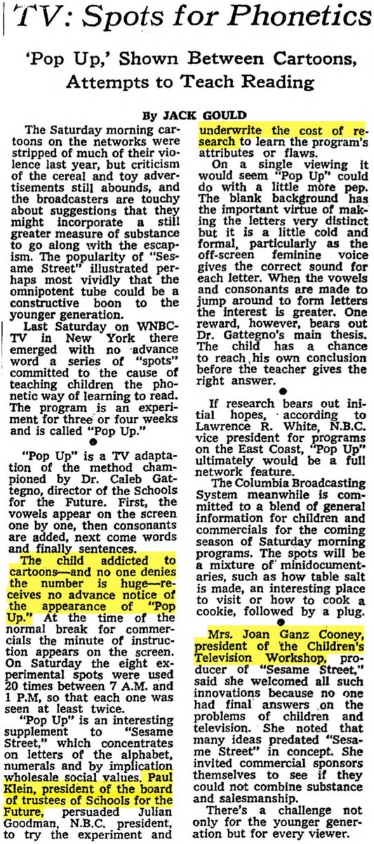 Klein's service didn't end there. He was a pioneer in bringing TV into schools as proposed in RAND's blueprint. As board Pres. for Schools for the Future, he produced lessons modeled on commercials, using black schools in Harlem as his guinea pigs. 56/ https://twitter.com/paulkleinfancam/status/1290112357163659265