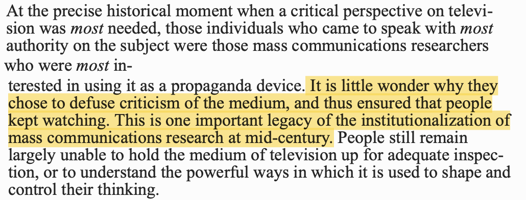 In this respect Klein followed the lead of his academic counterparts, PSYOP luminaries like Lazarsfeld and MK-ULTRA linked Wilbur Schramm:The same people perfecting the use of TV as a means for social control were, perversely, its leading apologists. 60/ https://twitter.com/ImReadinHere/status/1294341086404583426