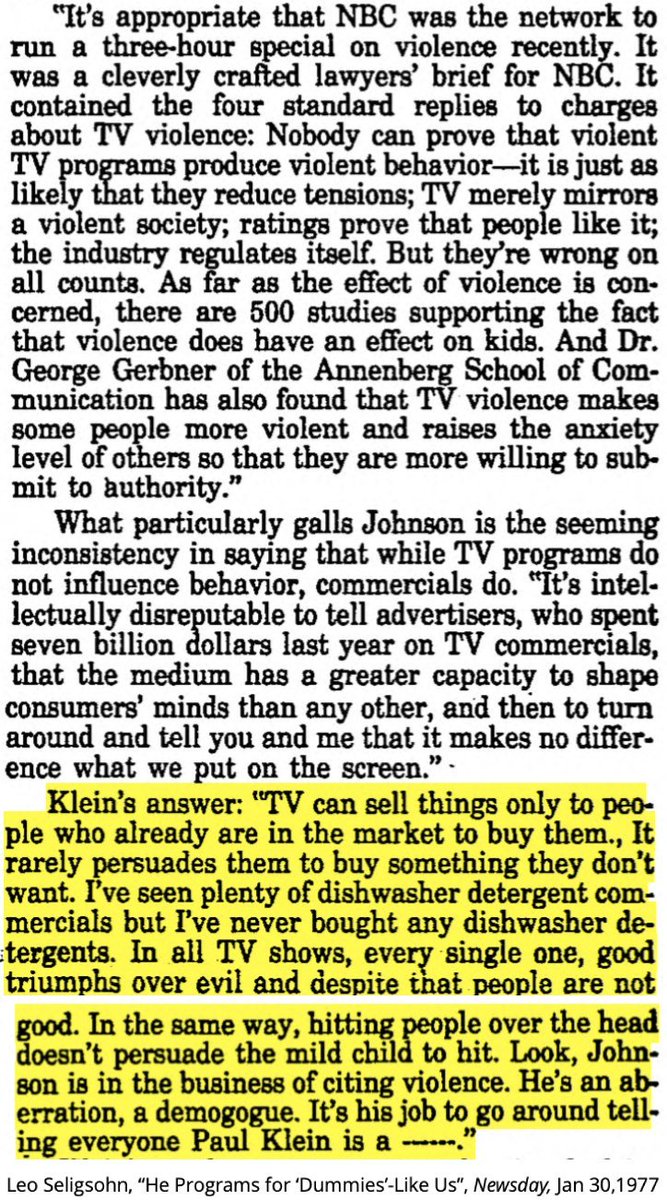 Whether it was his filth programming or the tube-addicted rubes he spoke so contemptuously about, Klein& #39;s message was the same: he was merely holding a mirror up to America, giving the people what they already want, describing them as they already are. 65/