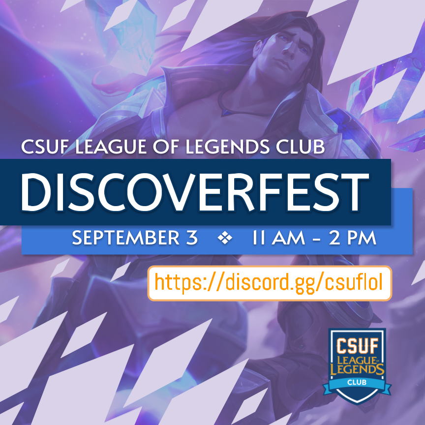 CSUFLoL's tweet photo. Interested in joining CSUF League of Legends club?
Virtual #Discoverfest is tomorrow, 11 AM - 2 PM! 🐘
🔹Join our discord: https://t.co/0xePqSWnW6
🔹Meet our executive board!
🔹Learn what our (outrageous) club has to offer!
🔹Make some new friends!
See you there! 💙 https://t.co/MfRjEkCQ2b