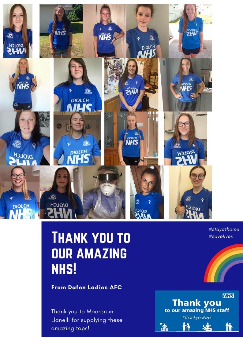 Not everyone in the team managed to get a photo but.. A huge thank you to <a href="/MacronLlanelli/">Macron Sports Hub Llanelli</a> for our “Diolch NHS” tops, we absolutely love them! For each purchase we made, a percentage went to #NHS Charities. Thank you to our amazing NHS ⭐️💙 ⁣⁣
<a href="/dafenafc/">Dafen AFC</a>