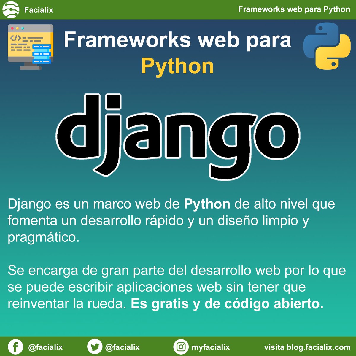 facialix's tweet image. Django
#Python
#PythonWeb