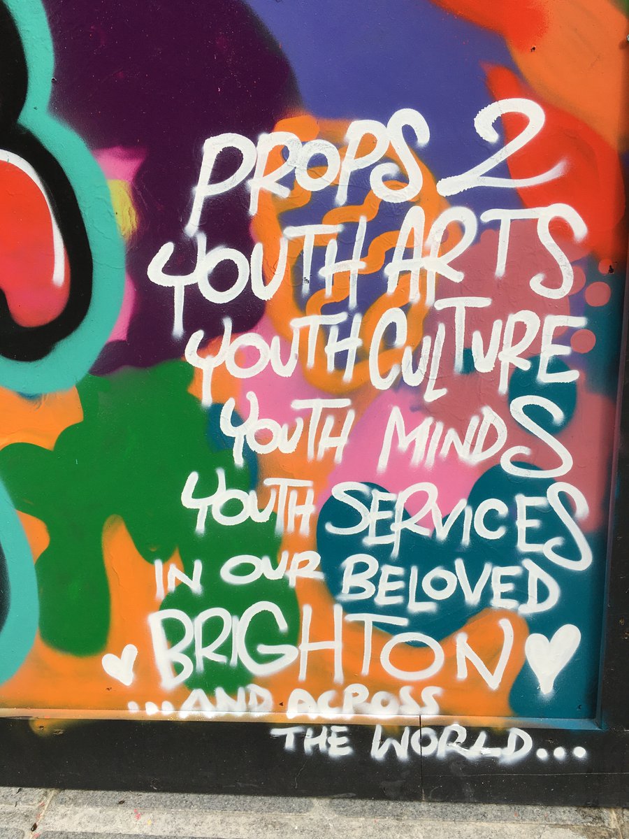 brightdome's tweet image. Big love and thanks to @SinnaOne and the good folk from @BtnYouth &amp;amp; @artinmindbright for painting this awesome mural on our hoardings at New Rd.

We asked what young people thought of arts and culture in Brighton their response was ‘We are arts and culture in Brighton!’