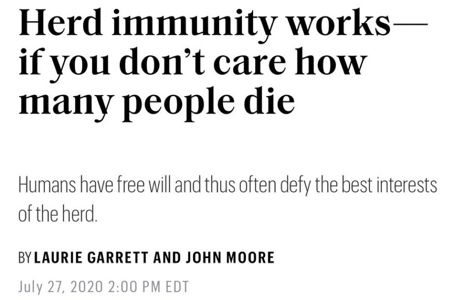 4) Best quote: 21 Swedish  experts denounced “herd” policy: “The strategy has led to death, grief, & suffering—no indications that the Swedish economy has fared better. We have set example for  how not to deal w/ a deadly infectious disease.”  #COVID19  https://fortune.com/2020/07/27/herd-immunity-coronavirus-covid-sweden/amp/?__twitter_impression=true