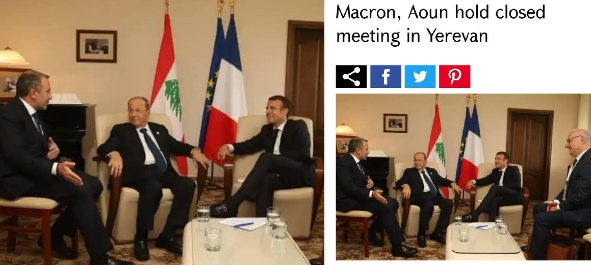 6/ People have been sharing pictures of Bassil and Aoun meeting Macron in the last couple of days. Some can be dated back to CEDRES in 2018, others to international events such as the Francophonie Summit that happened in October 2018. It's easy to cut out a press title.