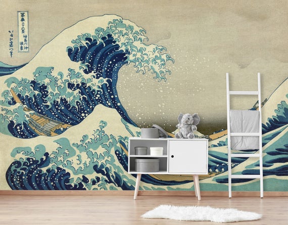 Great Wave Wallpaper Wall Mural Wave Wallpaper etsy.me/2CTFuP7 #greatwavewallpaper #wallmural #wavewallpaper #largewallart