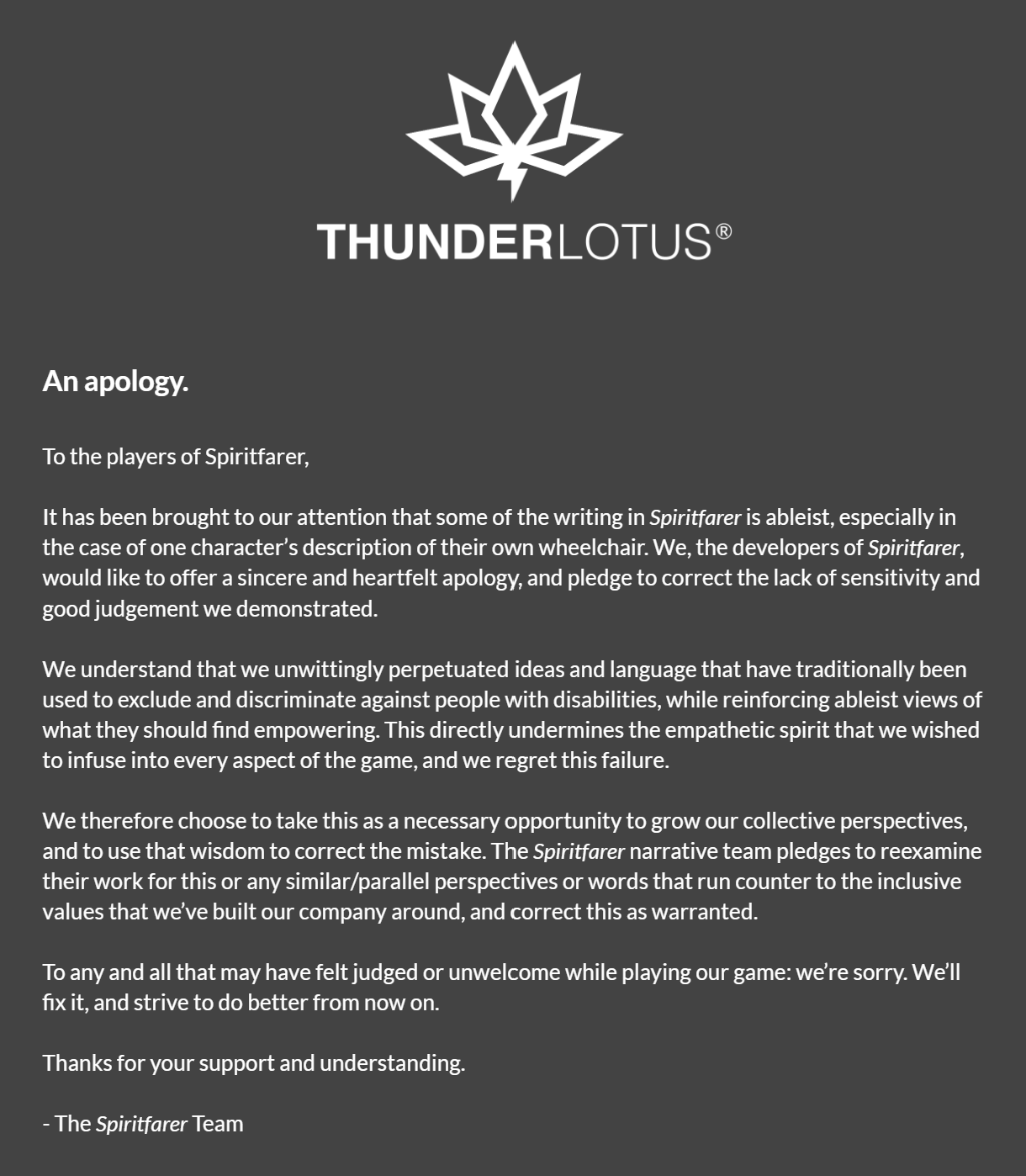 Thunderlotus Spiritfarer An Apology Ableism Spiritfarer