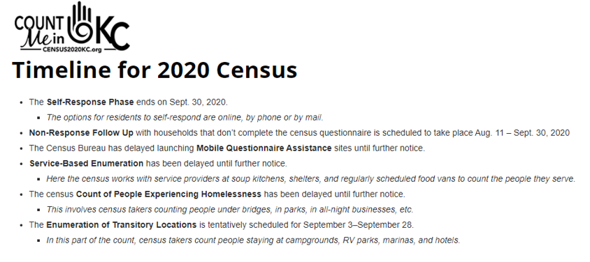 KansasCity's tweet photo. Be in the know, please follow the link to see #2020Census Operational Adjustments due to #COVID19, https://t.co/07QWM6aetO.
#CountMeInKC #KCMO #Census #KansasCity https://t.co/QKGHuHNg3Z