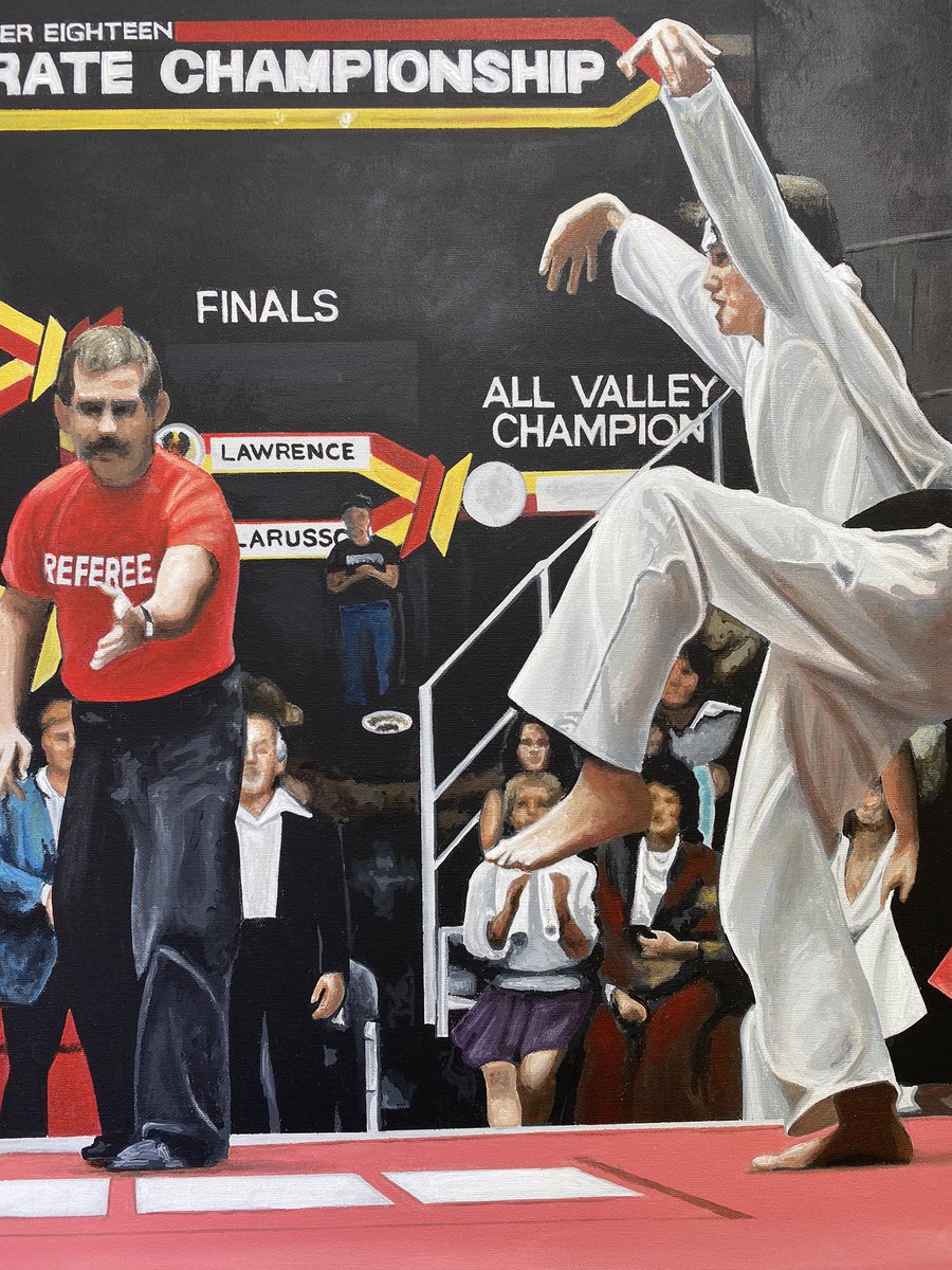 RossBainesArt's tweet image. As an 80’s kid who watched The Karate Kid about 100 times while kicking my brother with the ‘crane kick’ every 5 minutes it was a dream painting this piece.
If I got a follow from ‘Daniel’ @ralphmacchio and ‘Johnny’ @WilliamZabka it would make my day! 
RT please! Make it happen👊