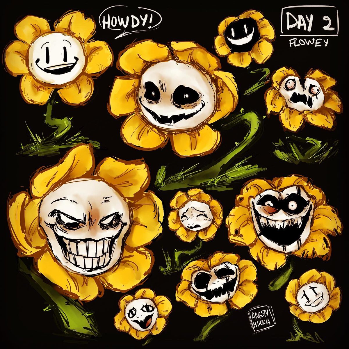 Hikka Draws I Just Couldn T Choose Which Face I Want To Draw So I Did This Love Flowey S Expressions He Has That Beautiful Maniacal Charisma 5yuc 5yearsunderchallenge Undertale