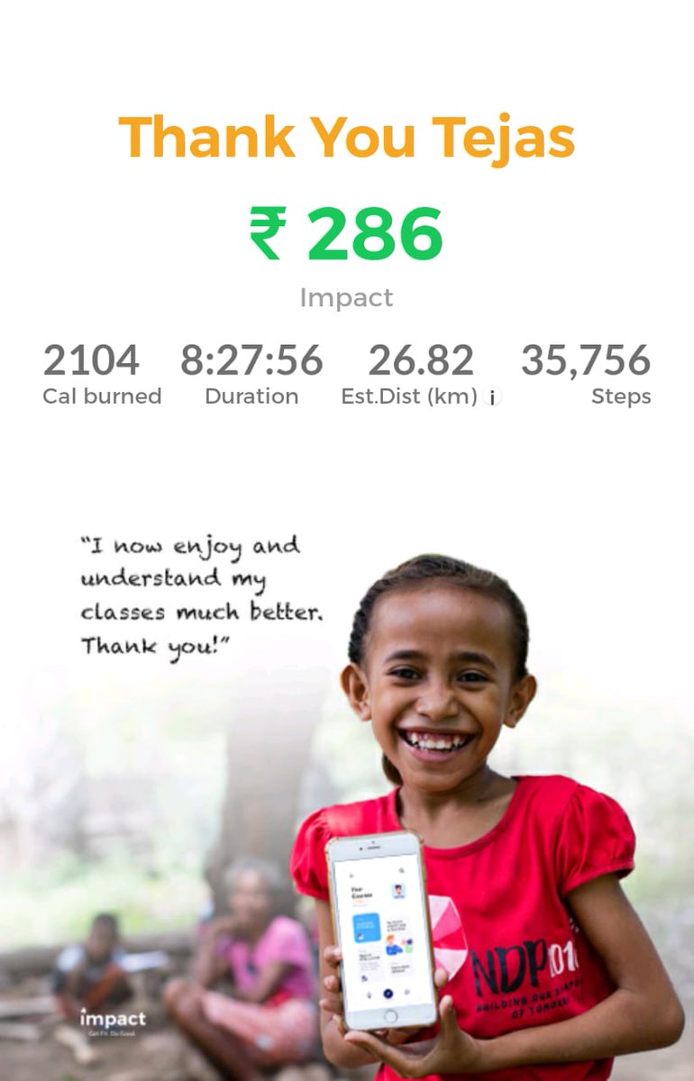 tejasmishra1997's tweet photo. I raised ₹ 286 for providing access to e-learning curriculum to rural children via my work out. Thanks to #Vedanta for sponsoring my #impact workout. @msdhoni #TheInspiration #AlwaysNationFirst 🇮🇳 https://t.co/WfGgiZrTgr