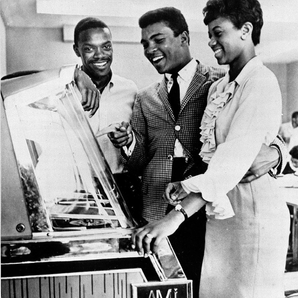 Rumor is that Muhammad Ali was sweet on Wilma (look at them!!!) Pictured far left is Ralph Boston, all three are 1960 Rome Olympians.