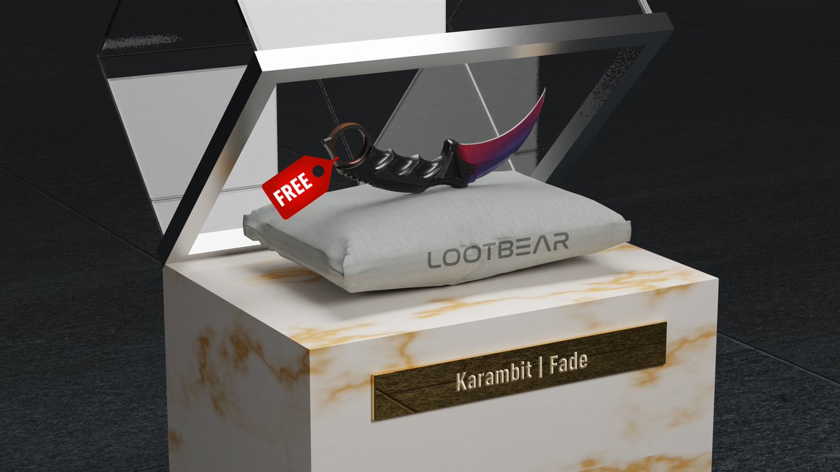 appLootBear's tweet photo. Giveaway Karambit Fade worth $600!
To enter:
✅ Retweet &amp; Folllow @appLootBear 
✅ Tag 3 friends 
Winner drawn in 7 days! https://t.co/QZBcDgw6Wr