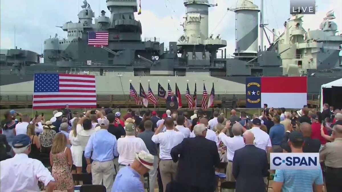 Trump is in North Carolina using a military ship as a prop for a campaign speech