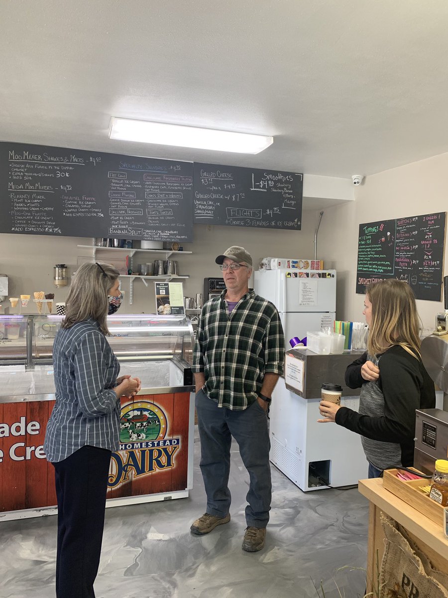 SenJoniErnst's tweet photo. I met with the hardworking owners of WW Homestead Dairy in Allamakee Co. & toured their family-owned #smallbiz. They make some delicious cheese-curds & ice cream, & I’ll continue working to get businesses like these the help they need during #COVID19. #99CountyTour #HomegrownWeek https://t.co/0aED71BubB