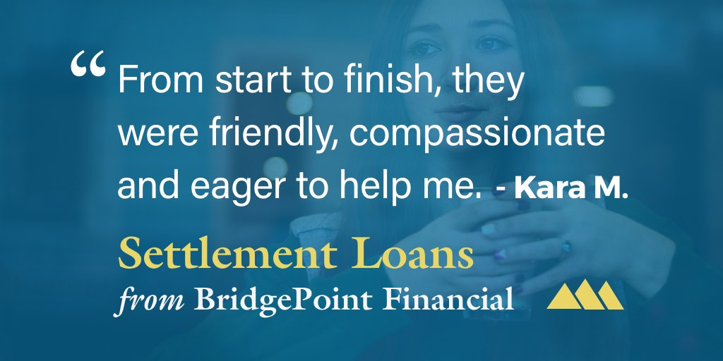 bpfin's tweet photo. We thank Kara for the feedback and strive to ensure every client experience is like hers. If you need funds while waiting for your settlement, or if you are a lawyer with clients we can assist, discover the BridgePoint Difference: https://t.co/ZiXuJTdVOR
#settlementloans https://t.co/Nc5bCVzQ6Q