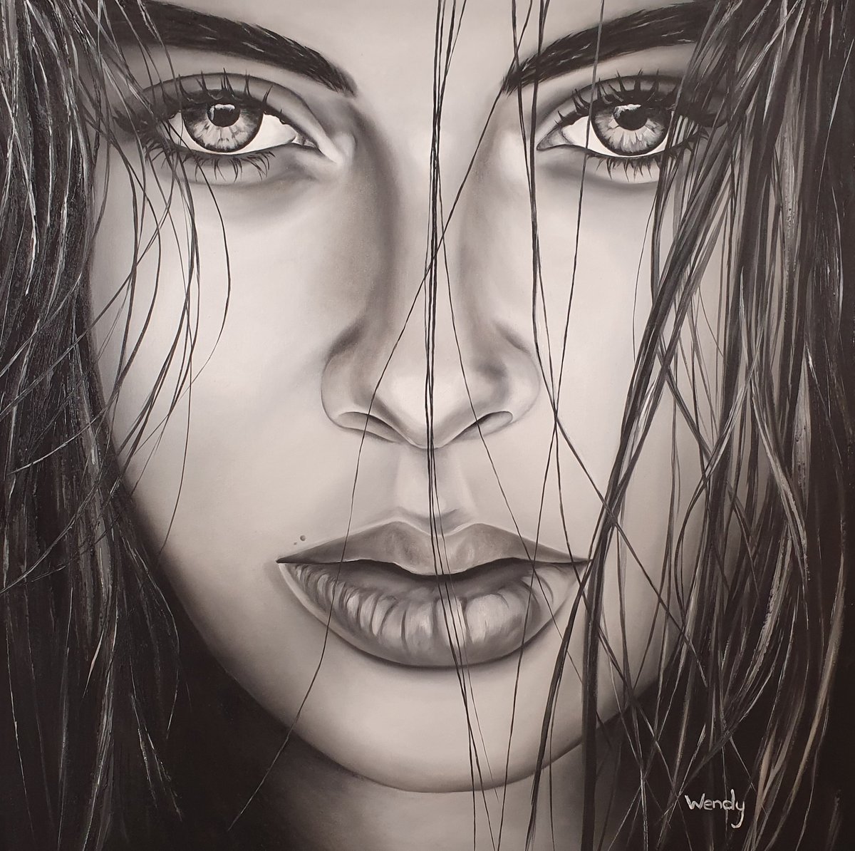 Oil on Canvas, 90cm x 90cm / 35,4 inches x 35,4 inches, Model is the stunningly beautiful Brandy Gordon. Loved doing this piece ❤️. If interested in the original piece or maybe a high quality print on canvas please visit my website: wendysart.co.za