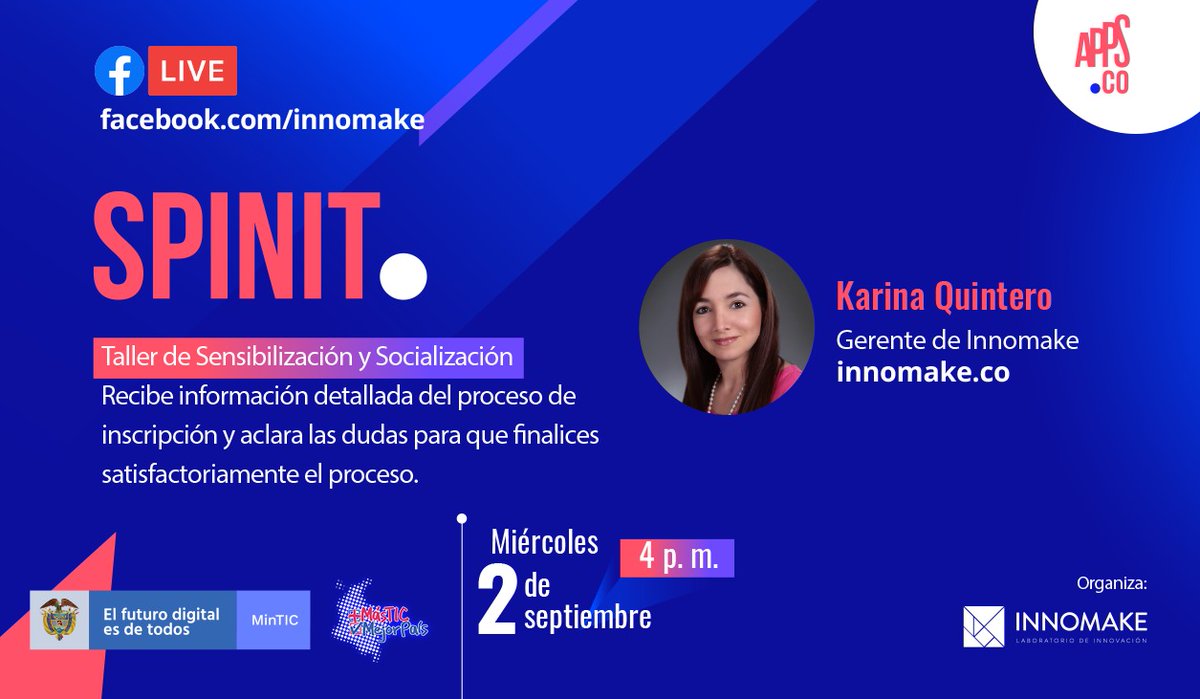 innomakelab's tweet image. Tienes dudas sobre cómo inscribirte en la convocatoria #SpinIT2020. Conéctate hoy a las 4 pm y resuelve todas tus inquietudes facebook.com/innomake/live/
@AppsCo e @innomakelab quieren llevarte a crecer en tus metas de ventas. #EmprendemosJuntos.