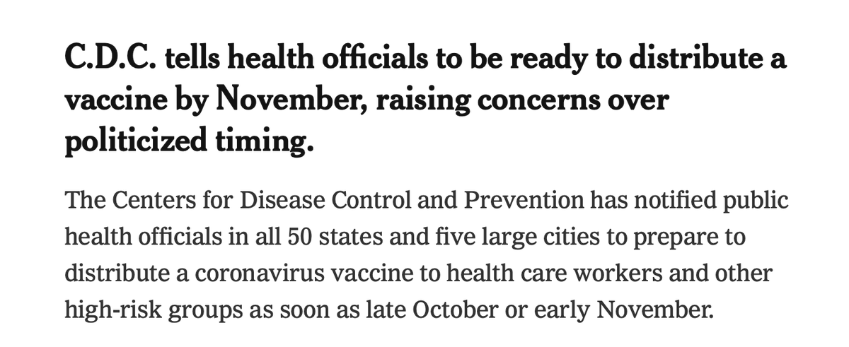Such a coincidence that a #SARSCoV2 vaccine would be ready by end October or early November.
What would you expect when <a href="/CDCgov/">CDC</a> &amp; <a href="/US_FDA/">U.S. FDA</a> have been hijacked?
This worries me. A Lot.
The exceptional high quality, high velocity vaccine science all put at risk for political motives