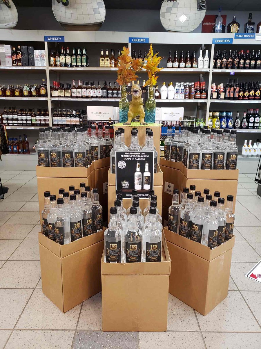 Shout-out to 66 St Liquor store for their KILLER T-Rex Vodka display! 🔥🔥🔥 Check out their store for great deals on our vodka, supporting local shops and distilleries 👍 
#PrimalPower 
#CraftDistiller #AlbertaMade #Booze #YEG #BuyLocal