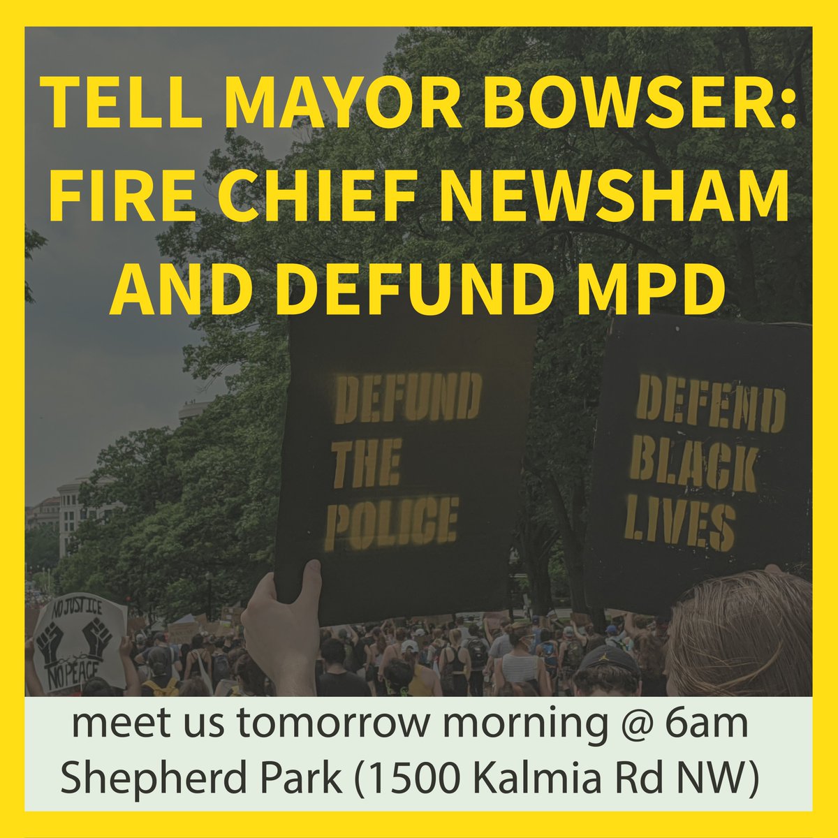 SunriseMvmtDC's tweet image. this afternoon MPD murdered another Black man in our community. Join us tomorrow morning (Thurs Sept 3) to demand that Mayor Bowser fire chief Newsham and abolish MPD. We're meeting up at Shepherd Park (1500 Kalmia Rd NW) at 6am sharp. #DefundMPD #dcshooting #dcprotest