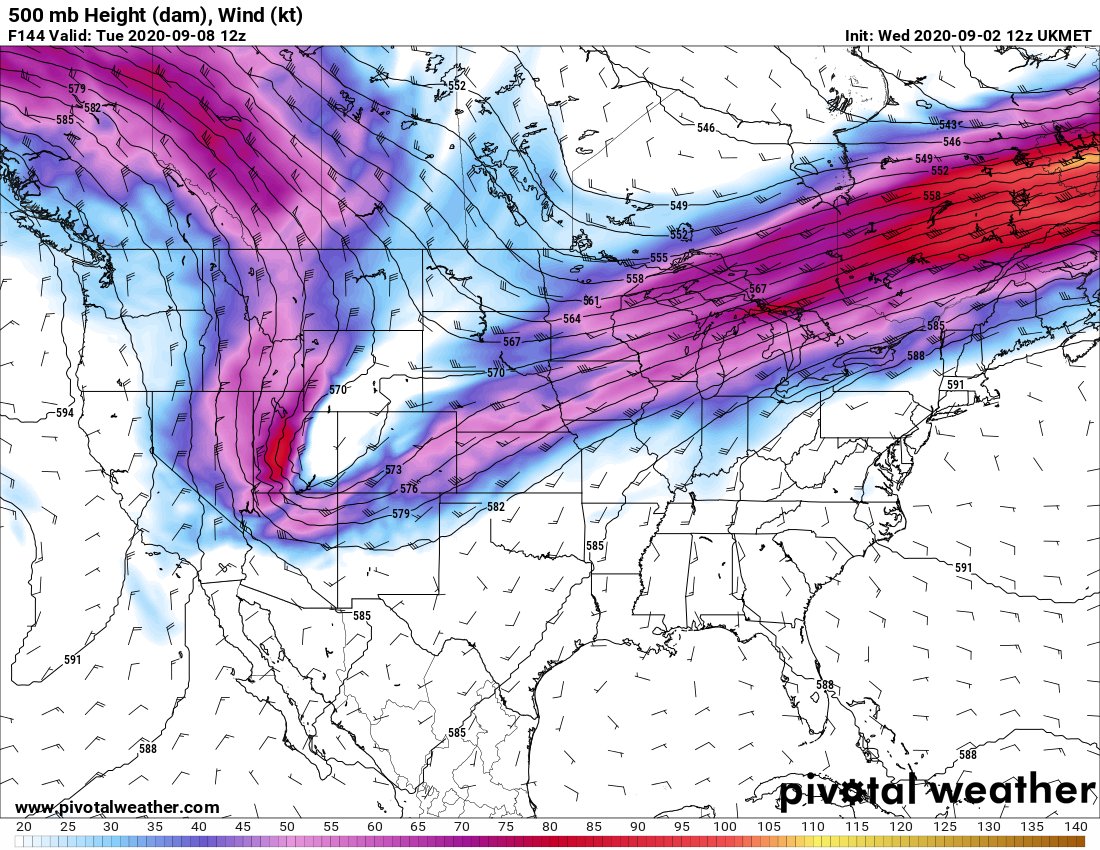 This looks to be another case of the ECMWF digging a trough into the western US and amplifying the downstream ridge in the east, while the GFS depicts a much more progressive solution. UKMet is a lot closer to the Euro, though not quite as extreme.