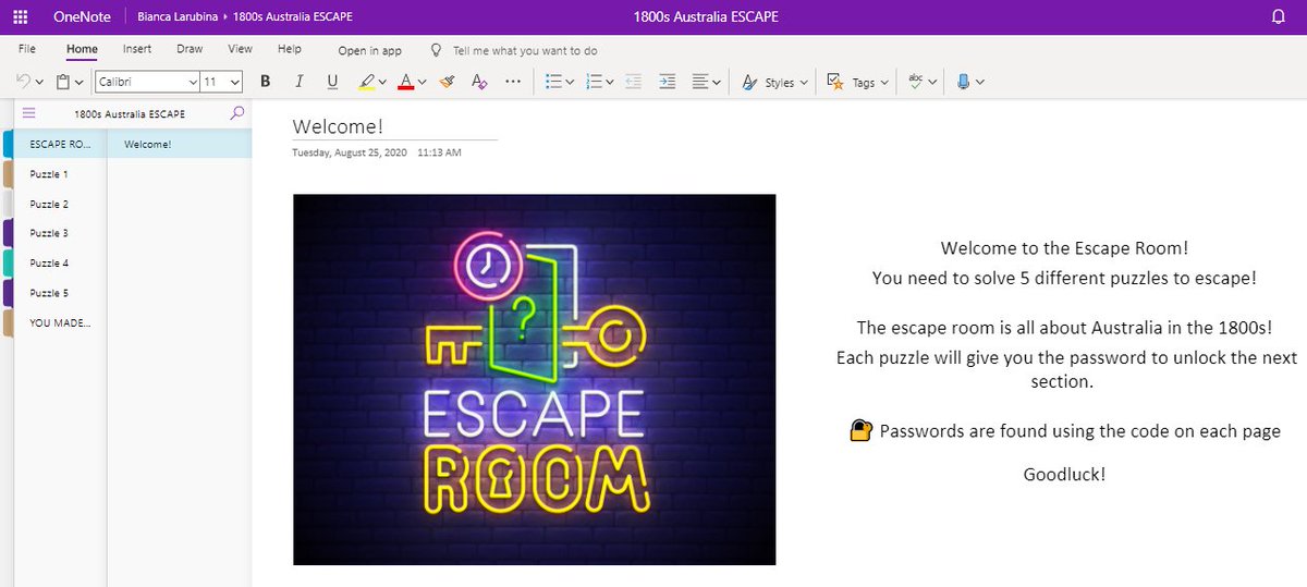 BiancaL1394's tweet photo. Escape Room success! My reading group this morning had a blast escaping our 1800s Australia escape room! Can't wait to launch another one for all grade 5s!! @OneNoteEDU  @roxyparkps @MicrosoftEDU  #escaperoom https://t.co/rT3bu6lM9s