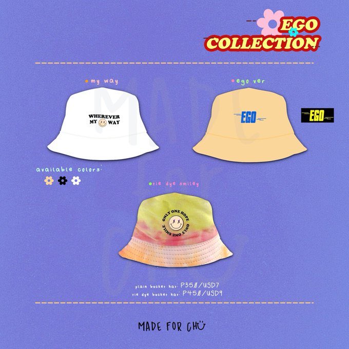 ego/shadow collection (see above pic)shadow text black bucket hat (x1) $9.40ego tie dye shirt medium (x2) $15.58ego bucket hat cream (x2) $9.40